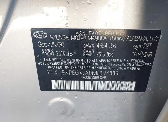 5NPEG4JA0MH074883 2021 2021 Hyundai Sonata- SE 9