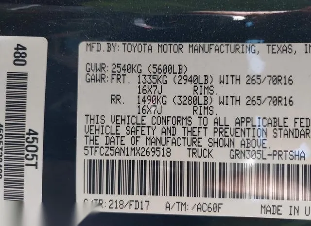 5TFCZ5AN1MX269518 2021 2021 Toyota Tacoma- Trd Off-Road 9