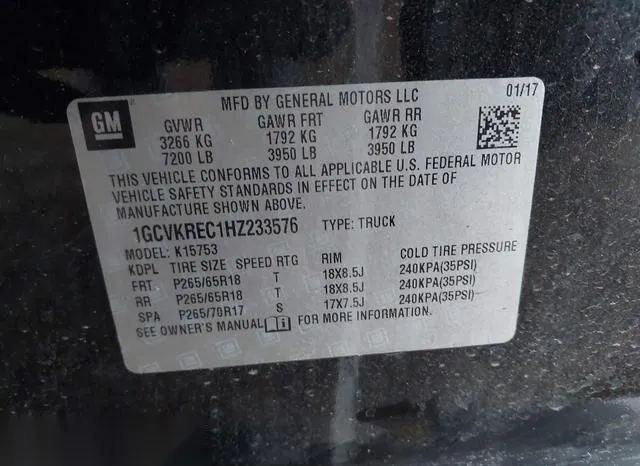 1GCVKREC1HZ233576 2017 2017 Chevrolet Silverado 1500- 1LT 9