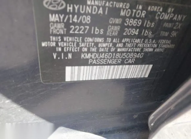 KMHDU46D18U508940 2008 2008 Hyundai Elantra- Gls/Se 9