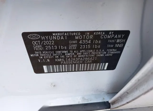 KMHL14JA3PA286421 2023 2023 Hyundai Sonata- Sel 9