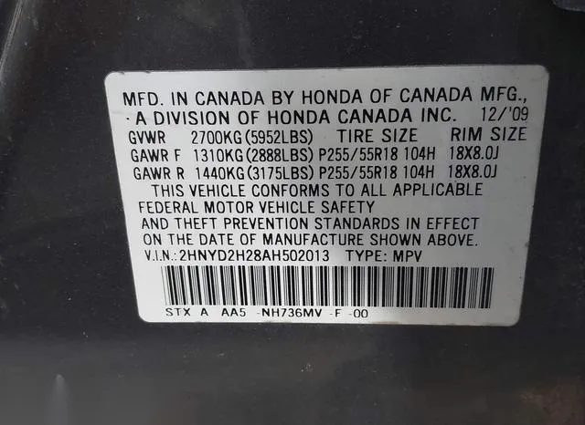 2HNYD2H28AH502013 2010 2010 Acura MDX 9