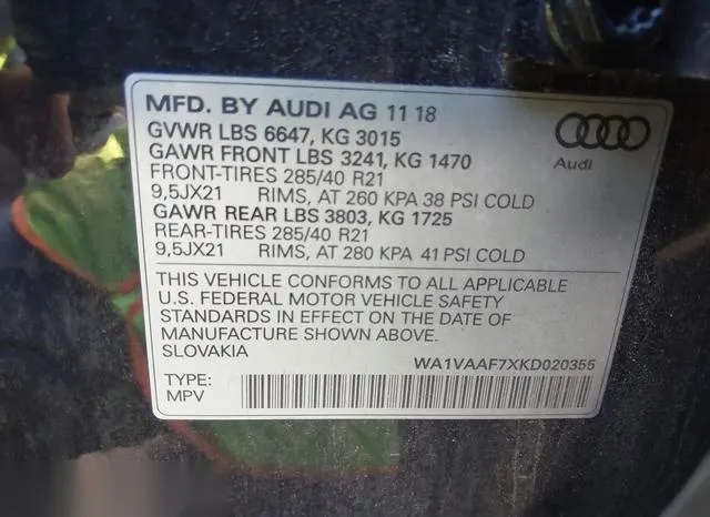 WA1VAAF7XKD020355 2019 2019 Audi Q7- 55 Premium 9