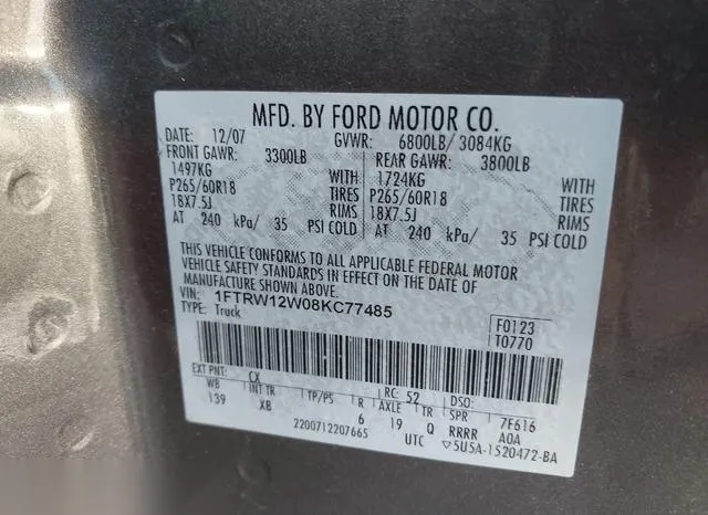 1FTRW12W08KC77485 2008 2008 Ford F-150- 60Th Anniversary/Fx 9