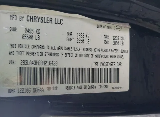 2B3LA43H68H216429 2008 2008 Dodge Charger 9