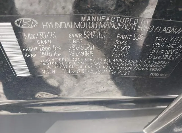 5NMS3DAJ8PH569221 2023 2023 Hyundai Santa Fe- Sel 9