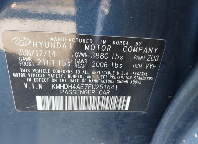 KMHDH4AE7FU251641 2015 2015 Hyundai Elantra- SE 9