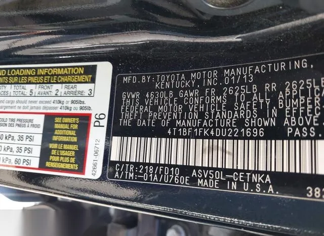 4T1BF1FK4DU221696 2013 2013 Toyota Camry- LE 9