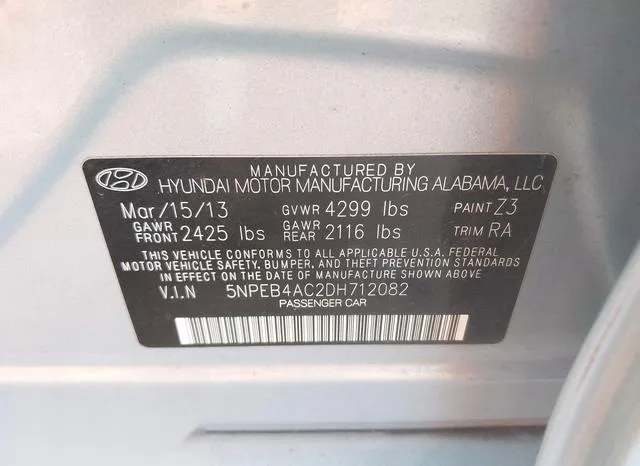 5NPEB4AC2DH712082 2013 2013 Hyundai Sonata- Gls 9