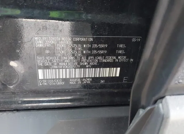 JTMA1RFV0KD025579 2019 2019 Toyota RAV4- Xle Premium 9