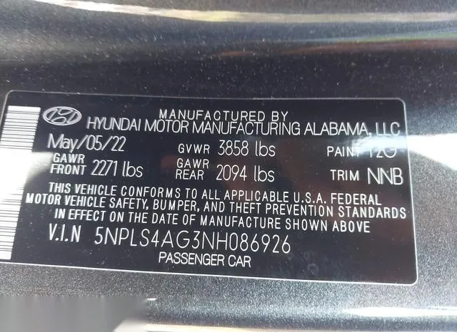 5NPLS4AG3NH086926 2022 2022 Hyundai Elantra- Sel 9