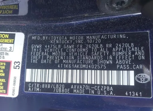 4T1K61AK0MU402575 2021 2021 Toyota Camry- Xse 9