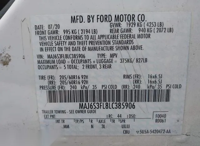 MAJ6S3FL8LC385906 2020 2020 Ford Ecosport- S 9