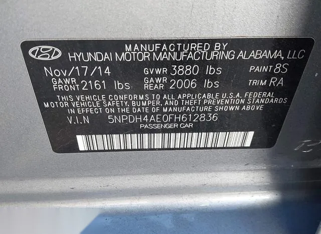 5NPDH4AE0FH612836 2015 2015 Hyundai Elantra- Limited 9