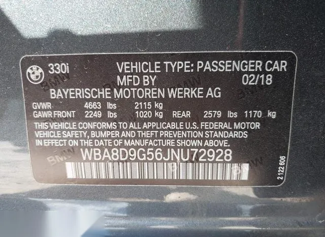 WBA8D9G56JNU72928 2018 2018 BMW 3 Series- 330I Xdrive 9