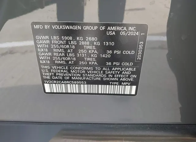 1V2CR2CA6RC589553 2024 2024 Volkswagen Atlas- 2-0T Peak Edi 9