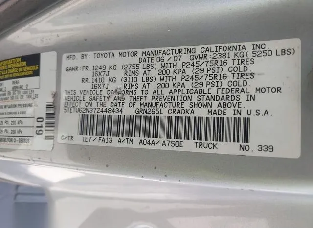 5TETU62N37Z448434 2007 2007 Toyota Tacoma- Prerunner V6 9