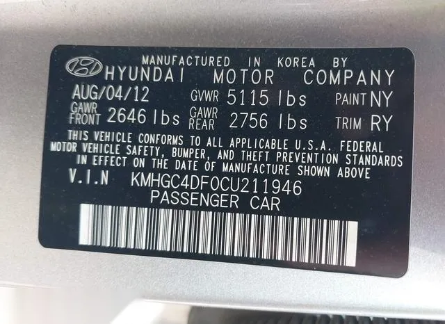 KMHGC4DF0CU211946 2012 2012 Hyundai Genesis- 4-6 9