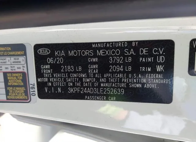 3KPF24AD3LE252639 2020 2020 KIA Forte- Lxs 9