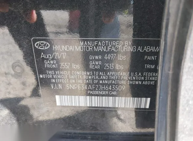 5NPE34AF2JH643509 2018 2018 Hyundai Sonata- Sel 9