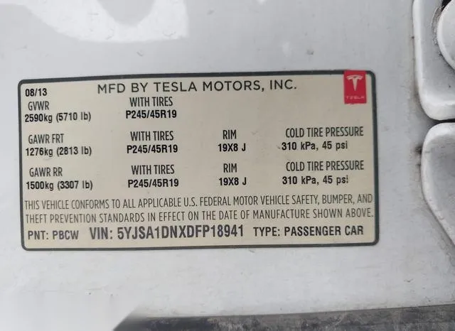 5YJSA1DNXDFP18941 2013 2013 Tesla Model S 9