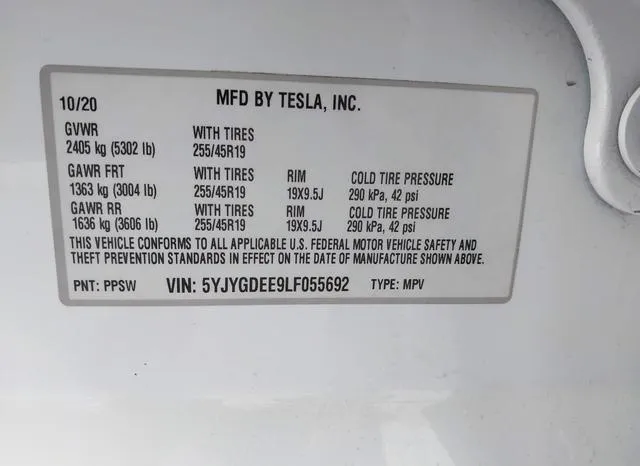 5YJYGDEE9LF055692 2020 2020 Tesla Model Y- Long Range Dual 9