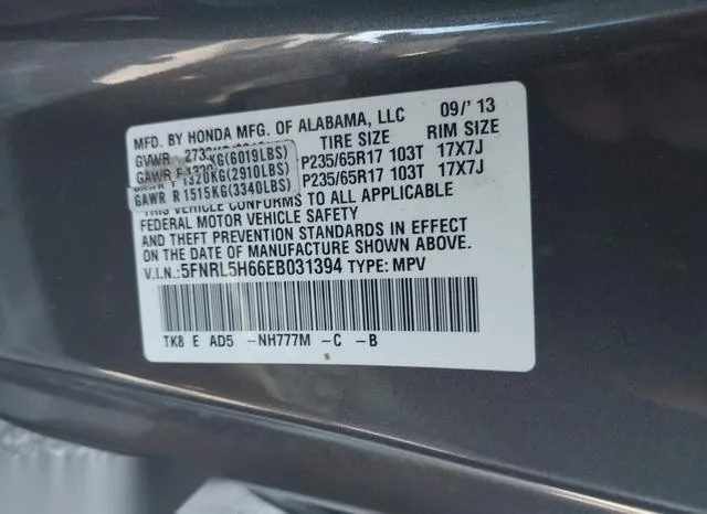 5FNRL5H66EB031394 2014 2014 Honda Odyssey- Ex-L 9