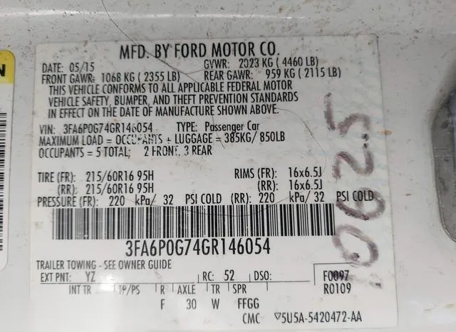 3FA6P0G74GR146054 2016 2016 Ford Fusion- S 9