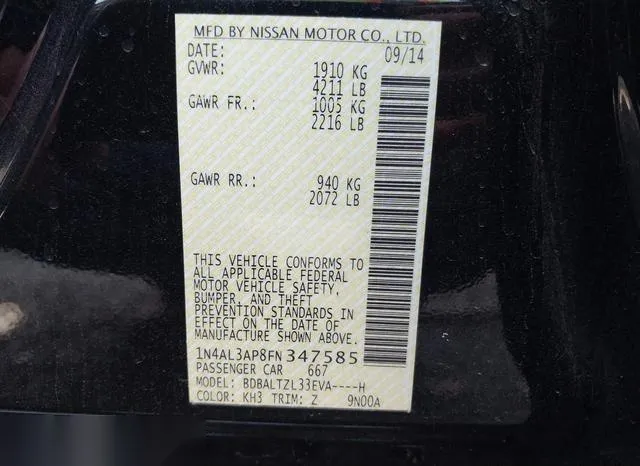 1N4AL3AP8FN347585 2015 2015 Nissan Altima- 2-5 SL 9