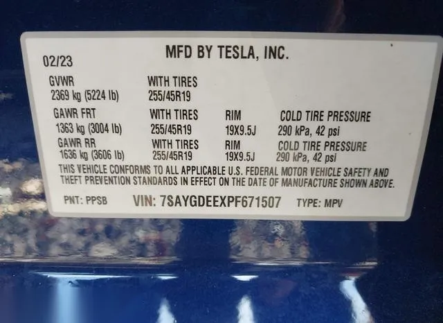 7SAYGDEEXPF671507 2023 2023 Tesla Model Y- Awd/Long Range D 9