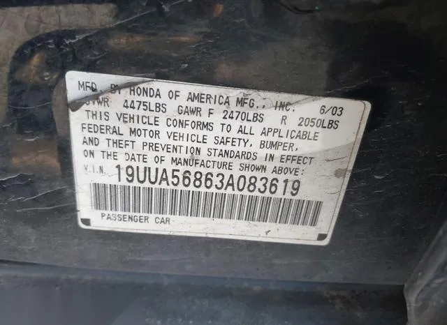 19UUA56863A083619 2003 2003 Acura TL- 3-2 Type S 9