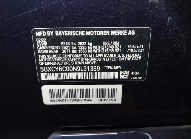 5UXCY6C00N9L31389 2022 2022 BMW X6- Xdrive40I 9