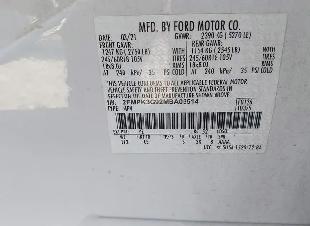 2FMPK3G92MBA03514 2021 2021 Ford Edge- SE 9