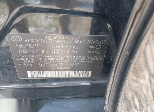 5NPEB4AC3BH019857 2011 2011 Hyundai Sonata- Gls 9