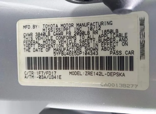 5YFBU4EE5DP104343 2013 2013 Toyota Corolla- S 9