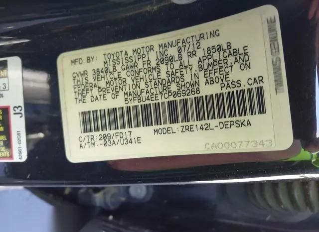 5YFBU4EE7CP069268 2012 2012 Toyota Corolla- S 9