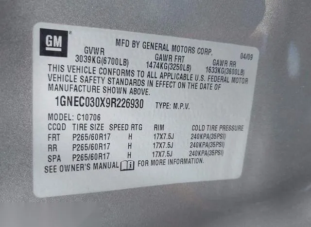 1GNEC030X9R226930 2009 2009 Chevrolet Tahoe- Police 9