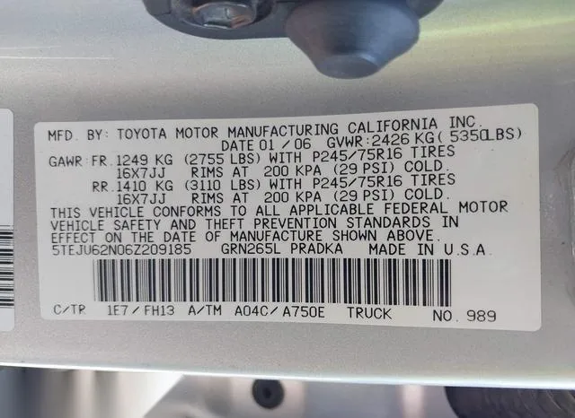 5TEJU62N06Z209185 2006 2006 Toyota Tacoma- Prerunner V6 9