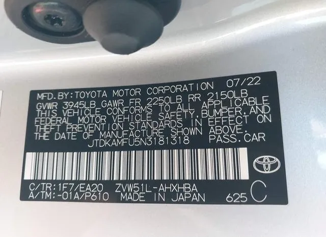 JTDKAMFU5N3181318 2022 2022 Toyota Prius- Xle 9