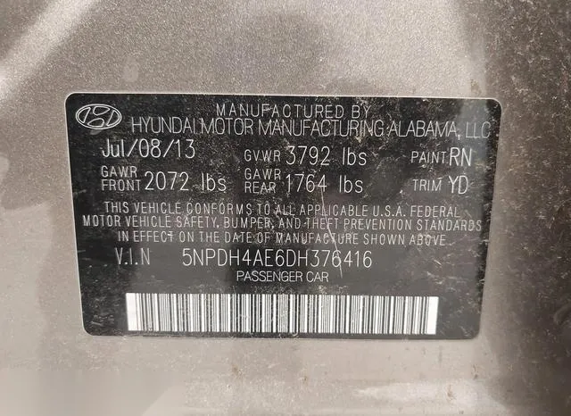 5NPDH4AE6DH376416 2013 2013 Hyundai Elantra- Gls 9