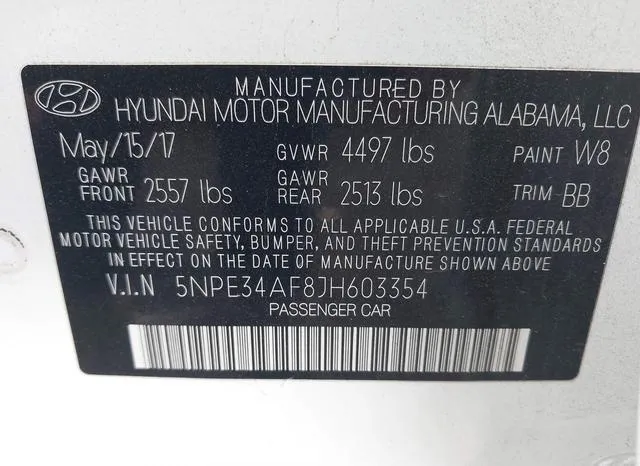 5NPE34AF8JH603354 2018 2018 Hyundai Sonata- Sel 9