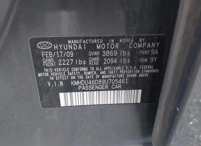 KMHDU46D89U705461 2009 2009 Hyundai Elantra- Gls 9