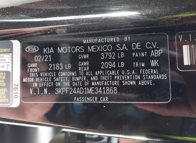 3KPF24AD1ME341868 2021 2021 KIA Forte- Lxs 9