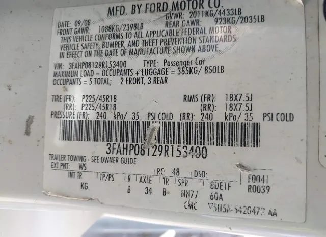 3FAHP08129R153400 2009 2009 Ford Fusion- Sel 9