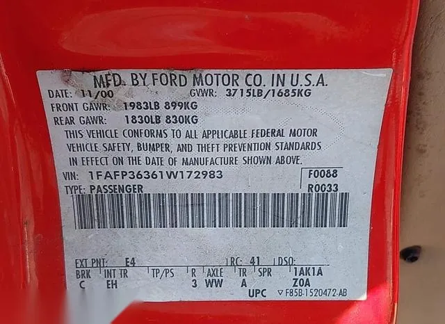 1FAFP36361W172983 2001 2001 Ford Focus- SE 9