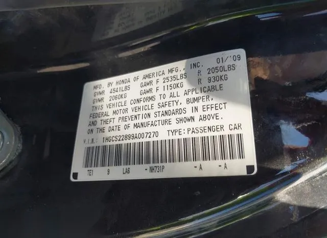 1HGCS22899A007270 2009 2009 Honda Accord- 3-5 Ex-L 9