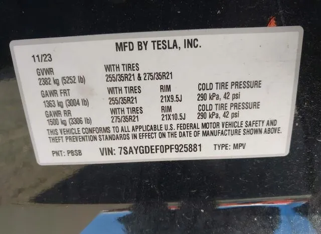 7SAYGDEF0PF925881 2023 2023 Tesla Model Y- Performance Dual 9