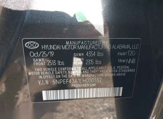 5NPEF4JA1LH000552 2020 2020 Hyundai Sonata- Sel 9