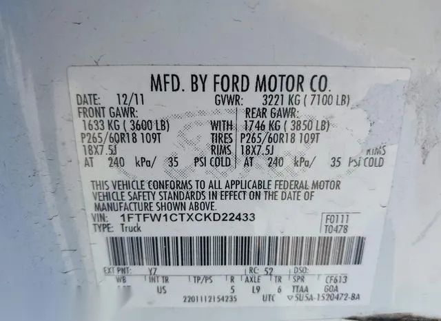 1FTFW1CTXCKD22433 2012 2012 Ford F-150- Xlt 9