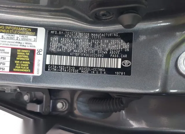 4T1BF1FK9CU025882 2012 2012 Toyota Camry- LE 9